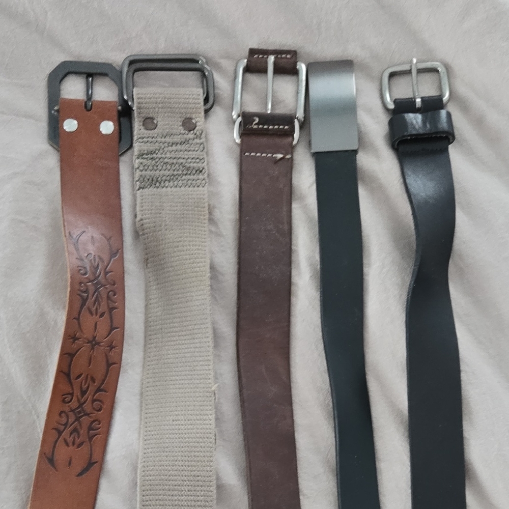Men's Leather and Fabric Belt Set - Brown, Tan, Black - Size 34 - Lot Of 5